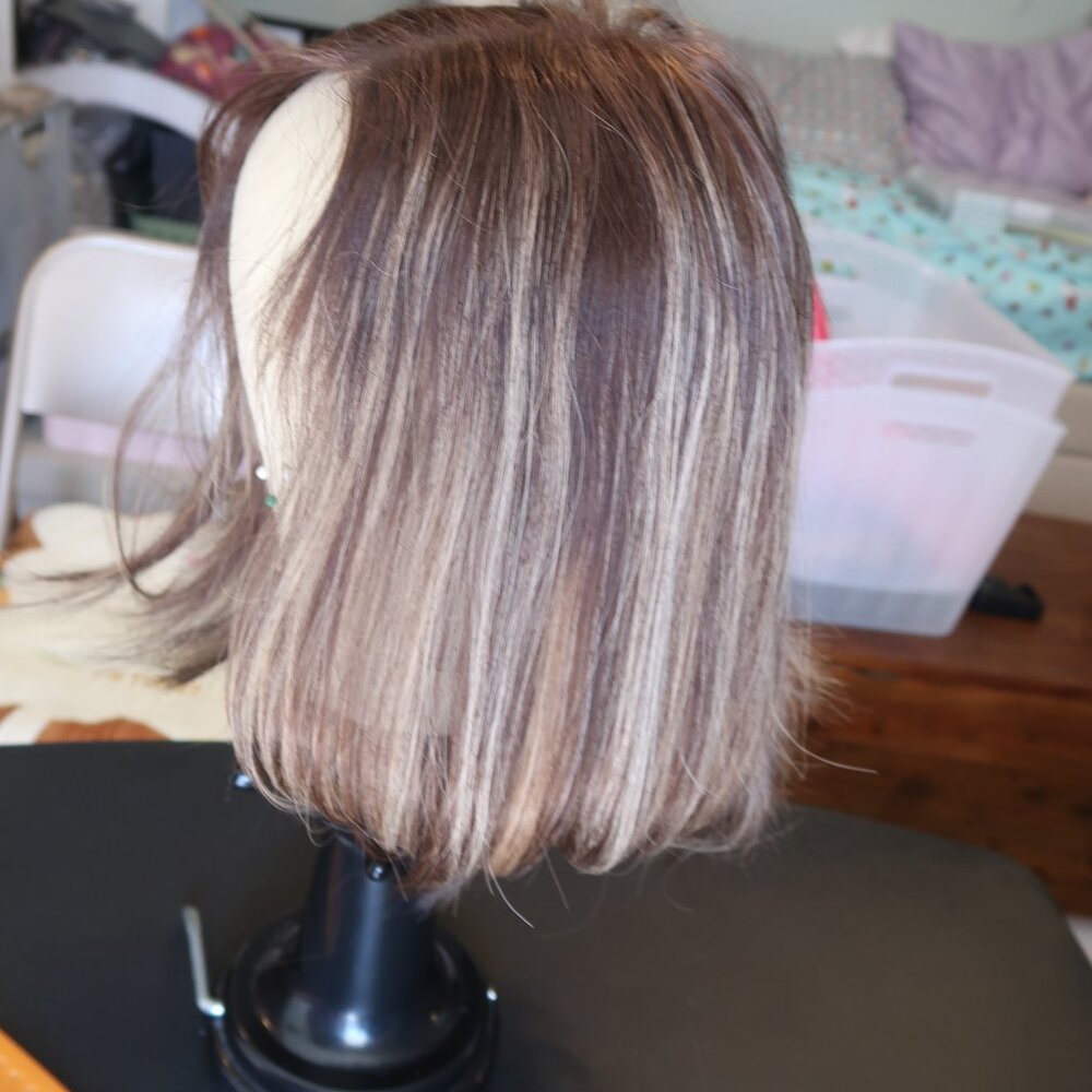 LeBeauty Human Hair Brunette Wig with Highlights - Picture 8 of 16